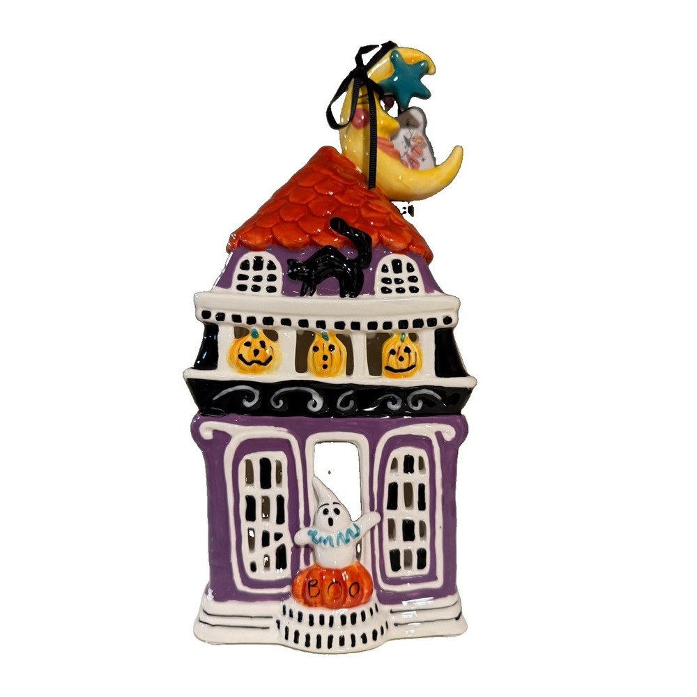 NEW Blue Sky Clayworks FOLK ART Halloween Mansion Tealight Candle House 10" NWT